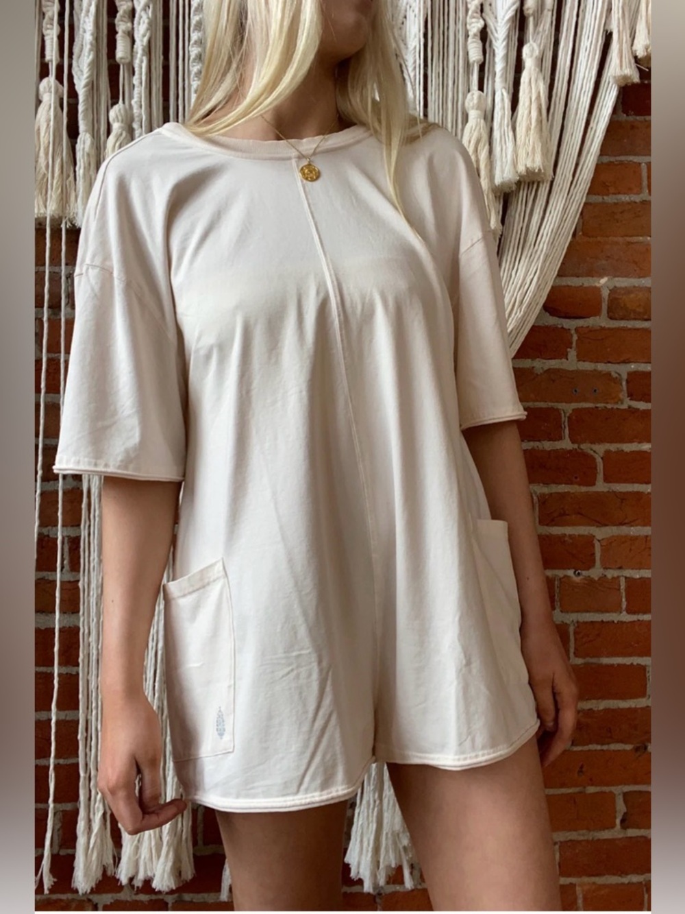 Free People Hot Shot Tee Romper XS Oversized Bleach Clay One Piece - Picture 6 of 16